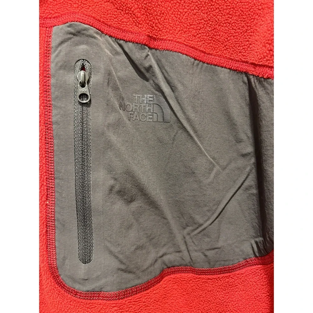 The North Face‎ Mens XL Red 1/4 Zip Fleece Pullover Jacket Gray Chest Pocket